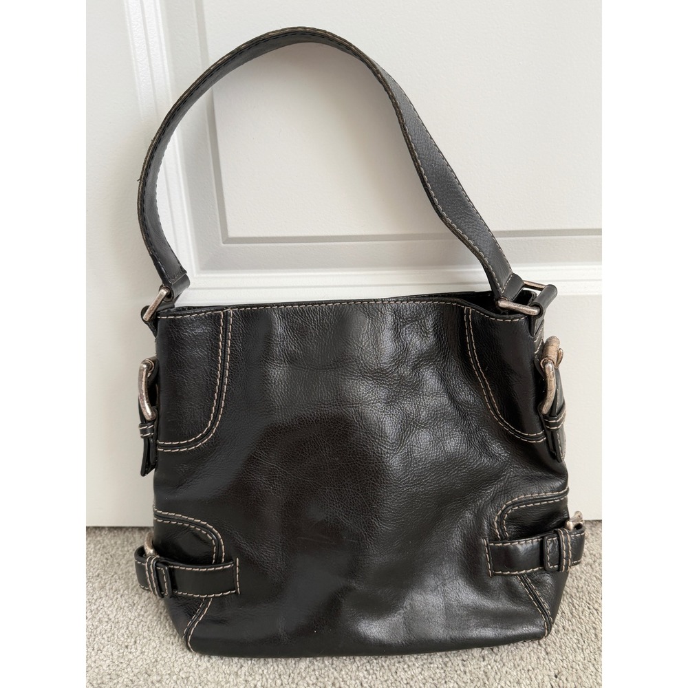 Michael Michael Kors Black Leather Hobo Bag Contrast Stitch Silver Hardware Y2K